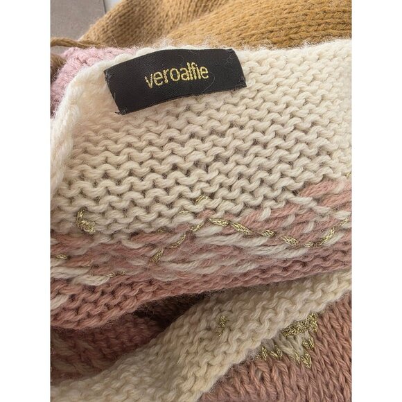 Vero Alfie Cleopatra Handmade Sweater Sz L Mohair Wool Pink Brown Colorblock - Picture 3 of 11